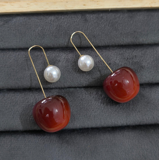 Stylish Pearl and Cherry Drop Korean Earrings