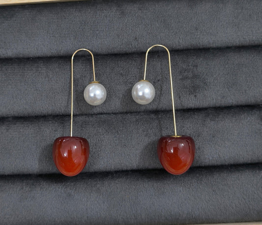 Stylish Pearl and Cherry Drop Korean Multistyle Earrings 