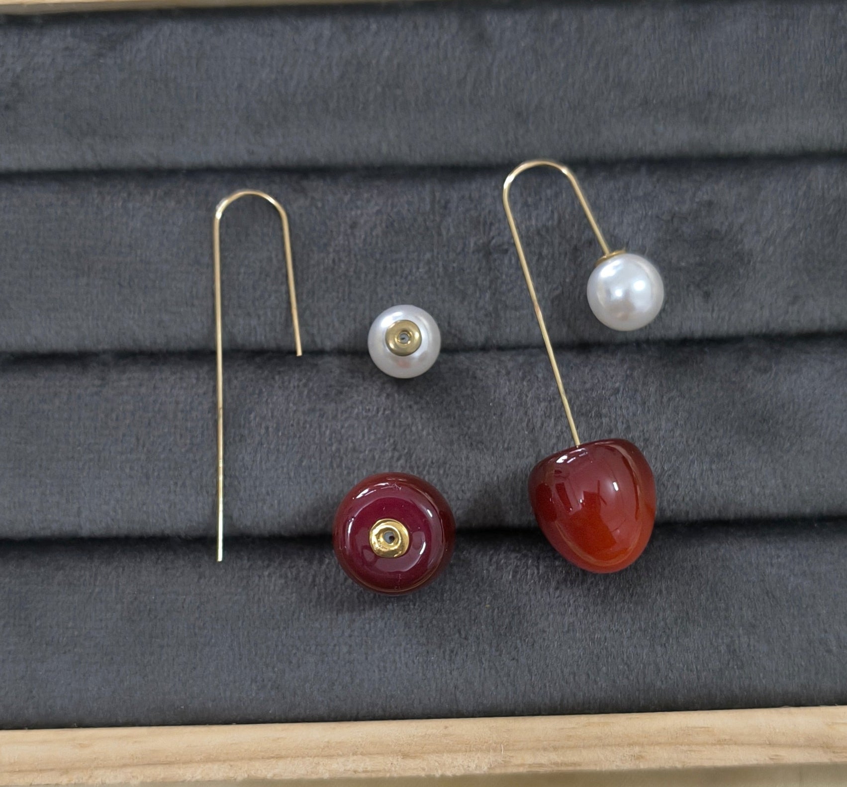 Stylish Pearl and Cherry Drop Korean Multistyle Earrings 