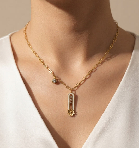 Stylish Stone Studded Chain Necklace 18k Gold Plated