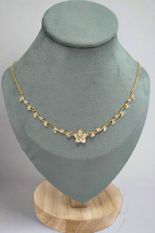 Stylish Stone Studded Chain Necklace 18k Gold Plated