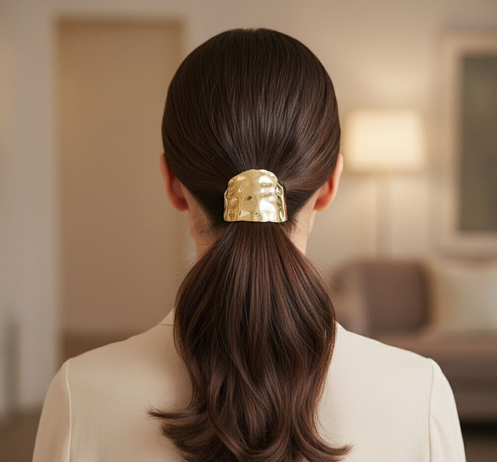 Textured Brass Oval Shaped Cuff Hair Band Gold Plated