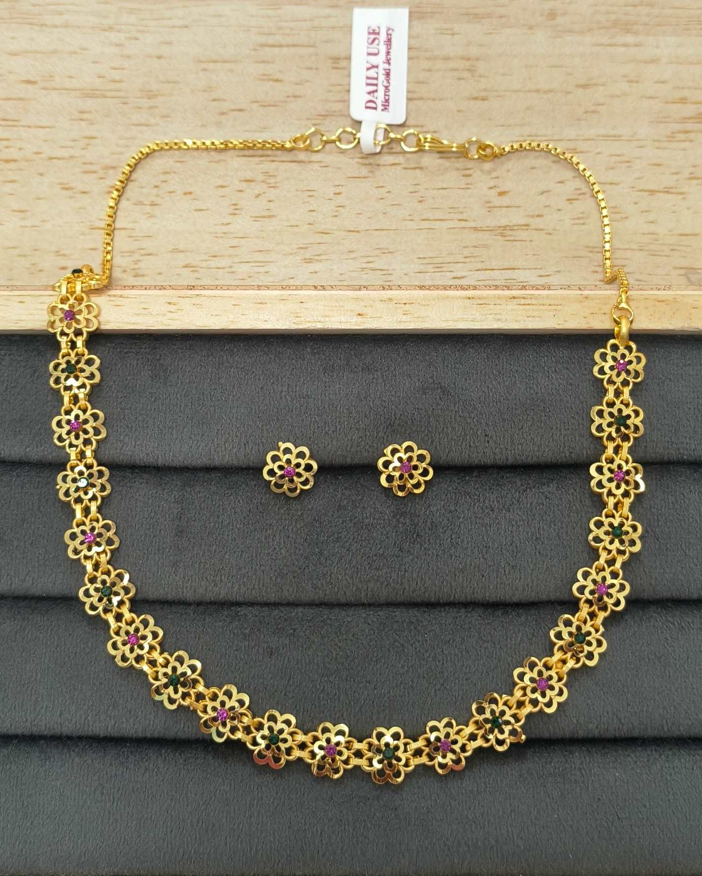 Traditional micro gold plated Bakuli Haar flower choker necklace and earring set
