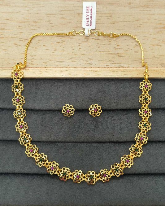 Traditional micro gold plated Bakuli Haar flower choker necklace and earring set