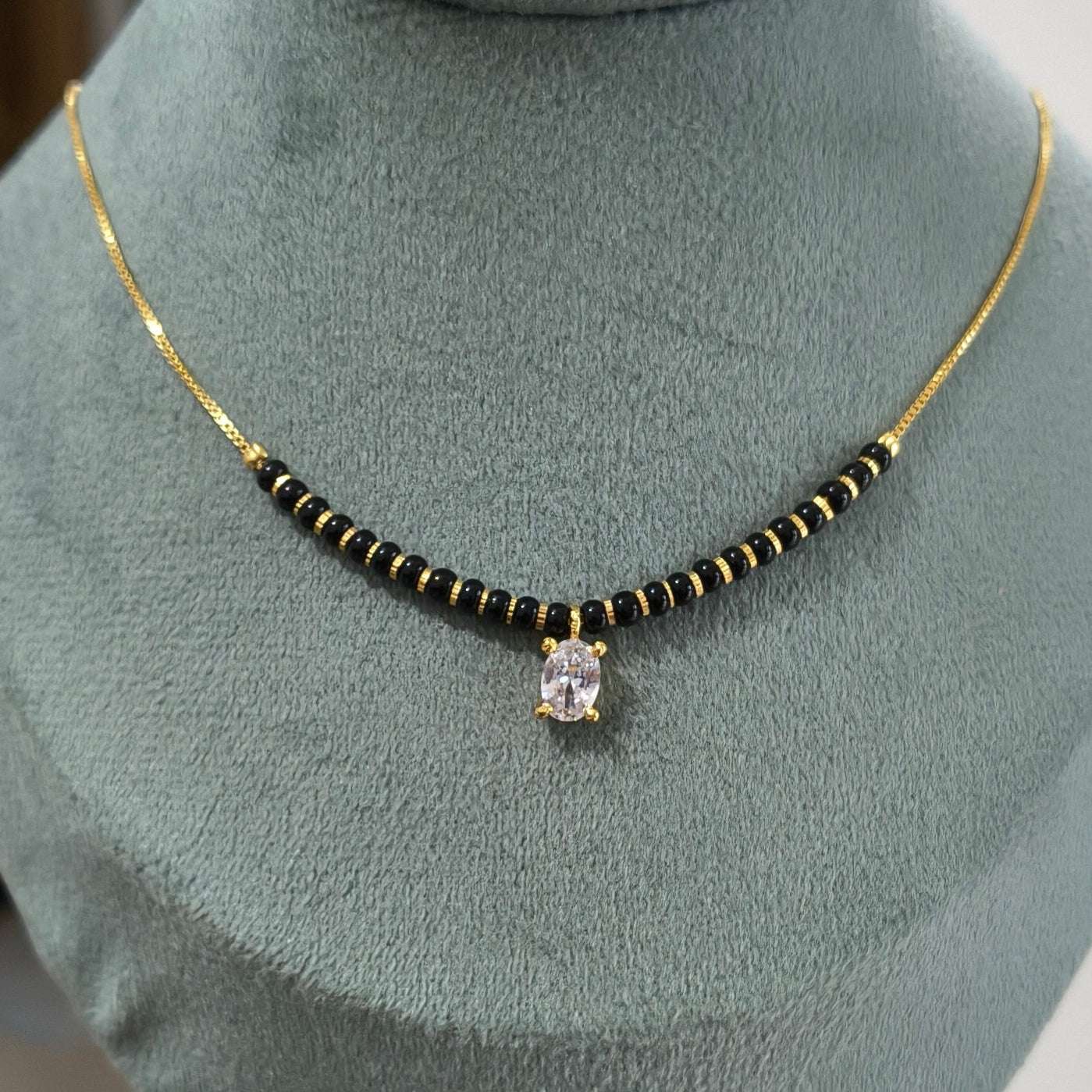 Trendy Mangalsutra Chain With White Stone Gold Plated