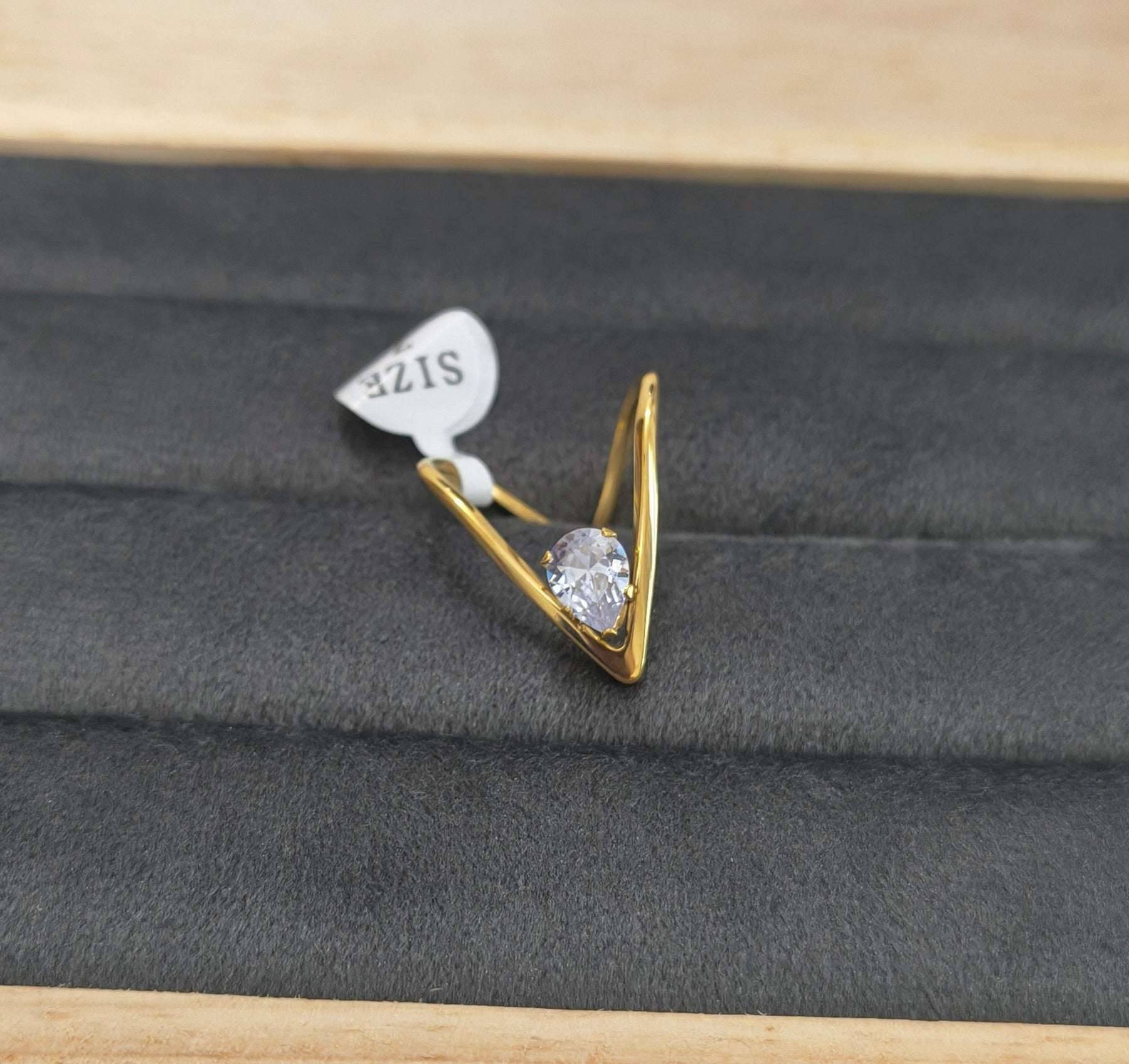 Trendy V Shape Solitaire Ring 18K Gold Plated