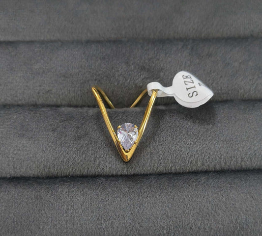 Trendy V Shape Solitaire Ring 18K Gold Plated
