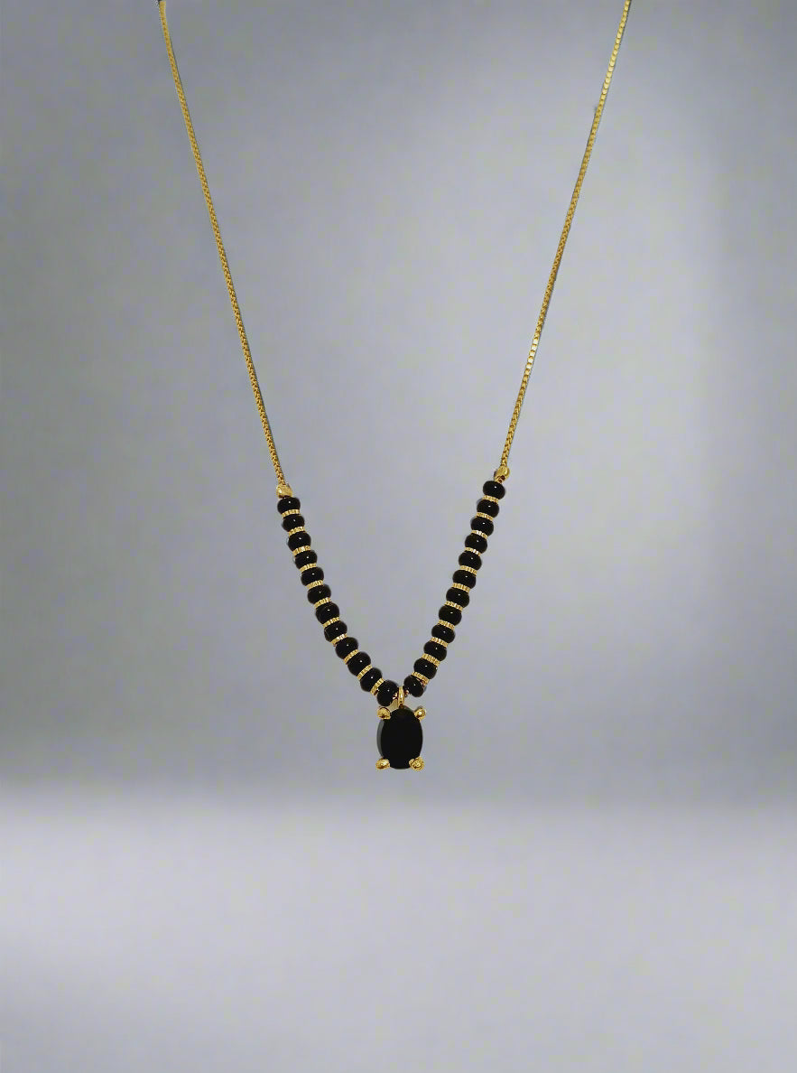 Trendy Mangalsutra Chain With Black Stone Gold Plated