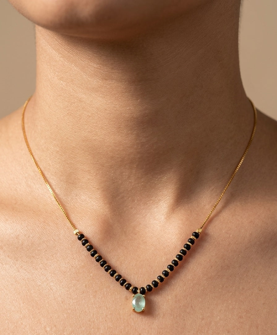 Trendy Mangalsutra Chain With Oval Stone Gold Plated
