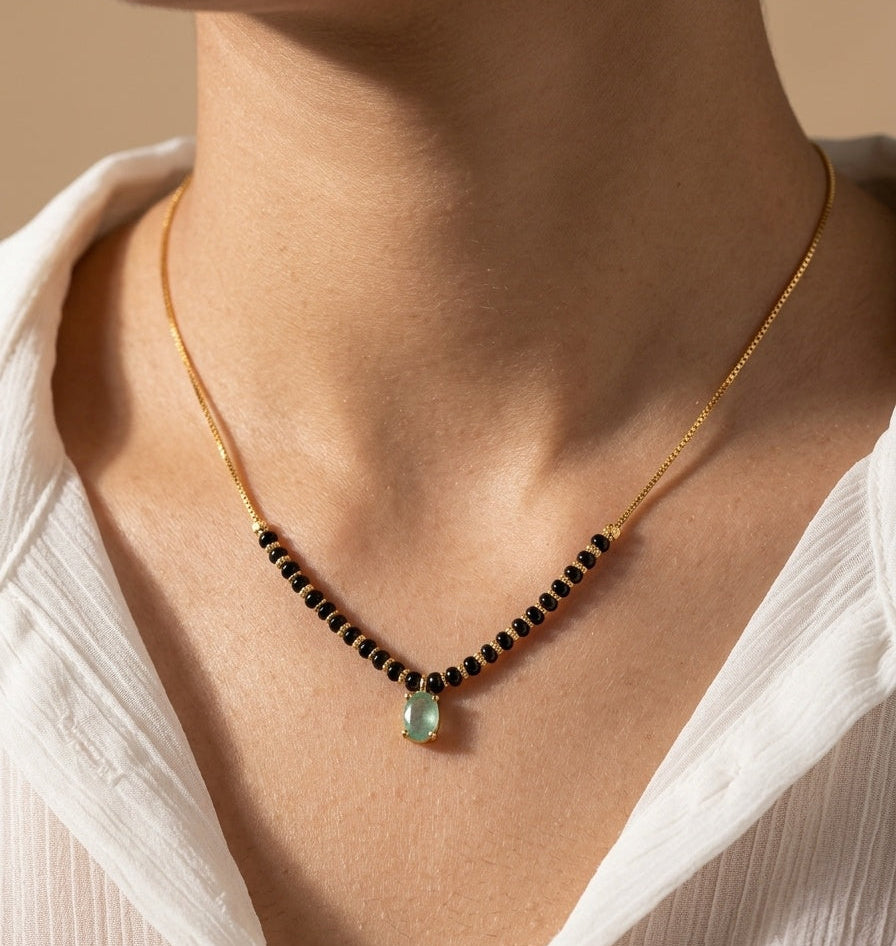 Trendy Mangalsutra Chain With Oval Stone Gold Plated