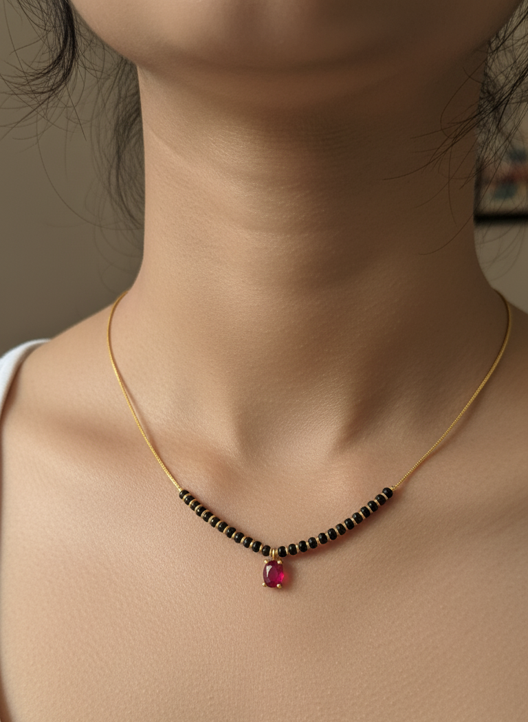 Trendy Mangalsutra Chain With Pink Stone Gold Plated