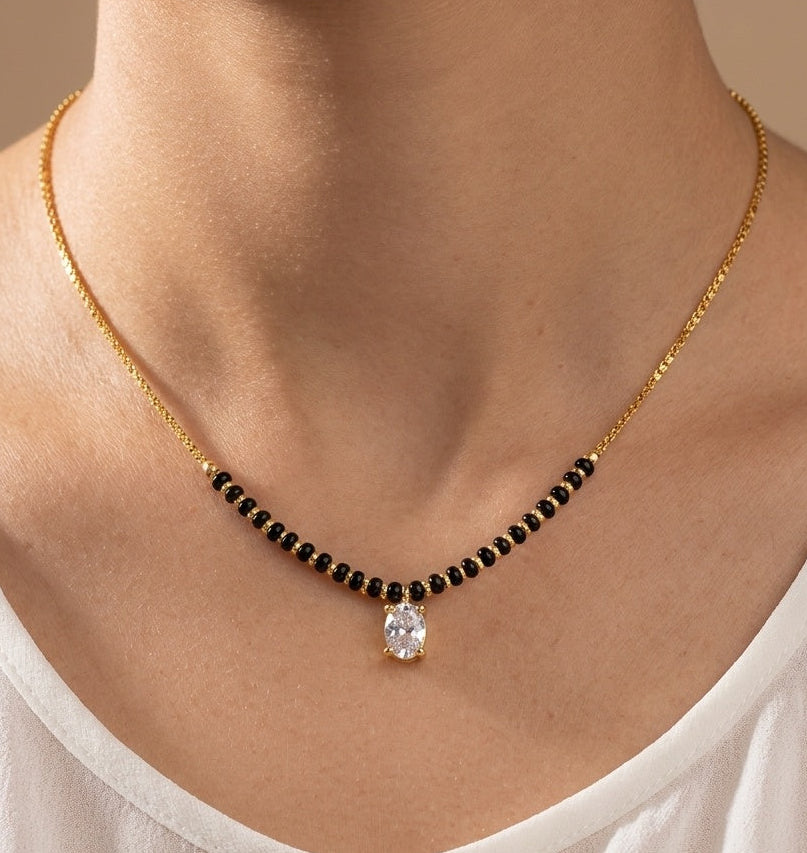 Trendy Mangalsutra Chain With White Stone Gold Plated