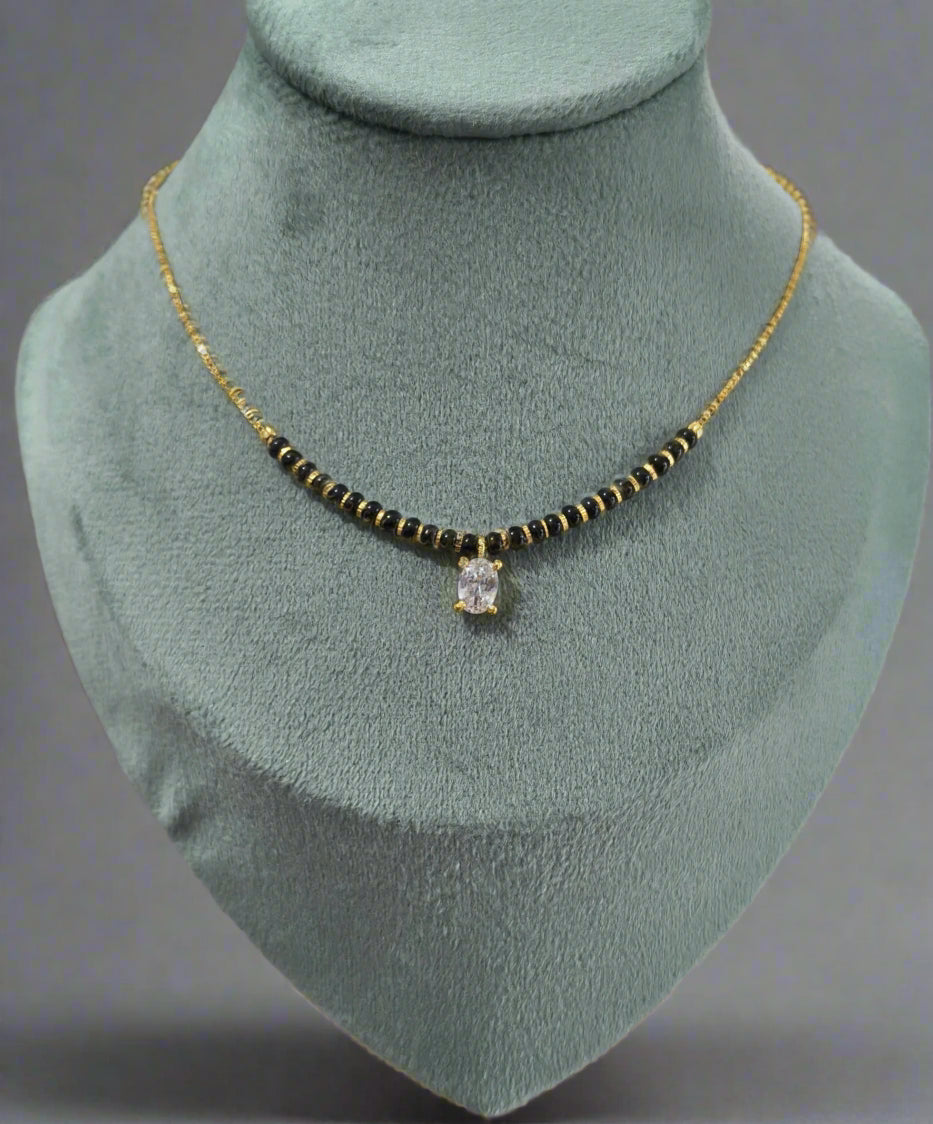 Trendy Mangalsutra Chain With White Stone Gold Plated