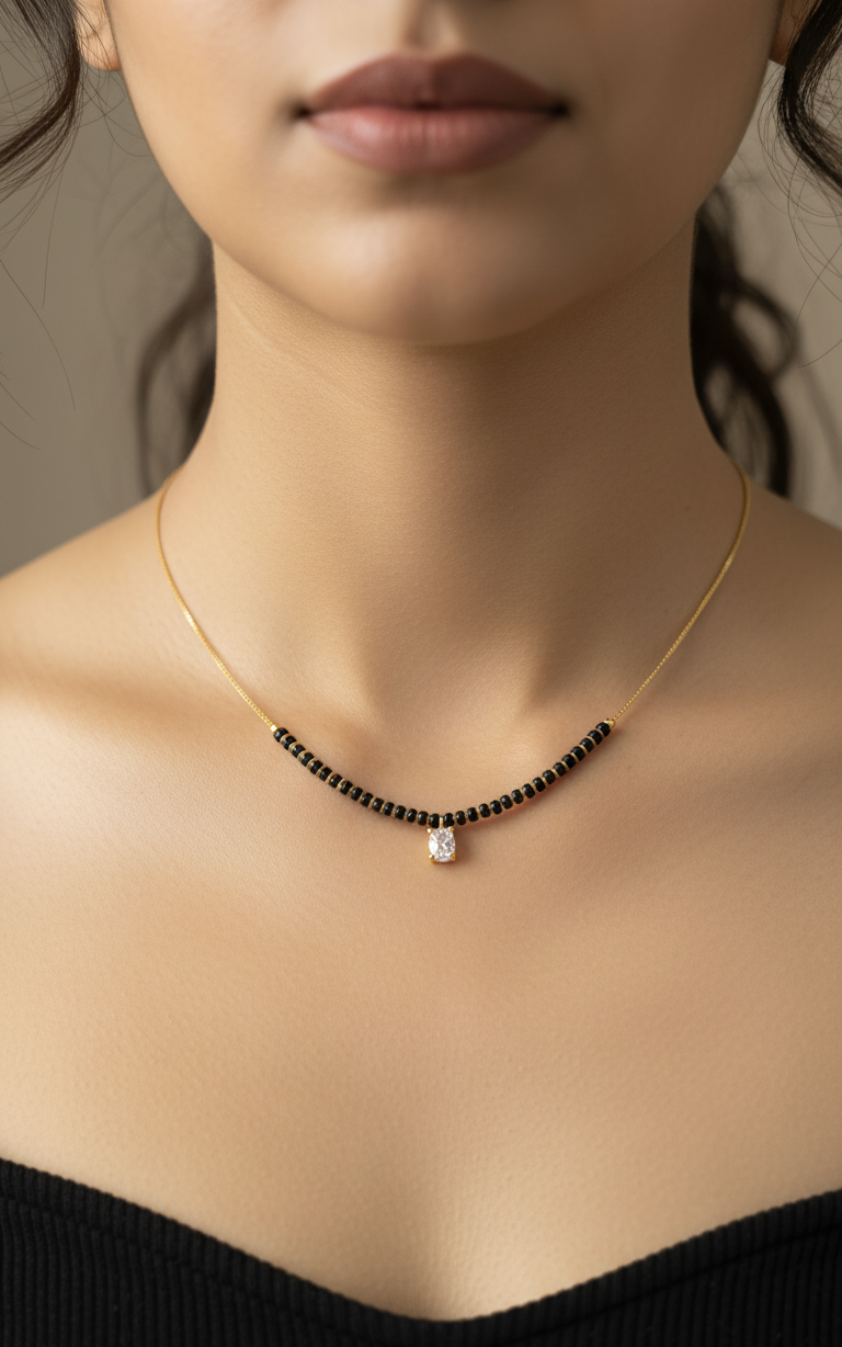 Trendy Mangalsutra Chain With White Stone Gold Plated