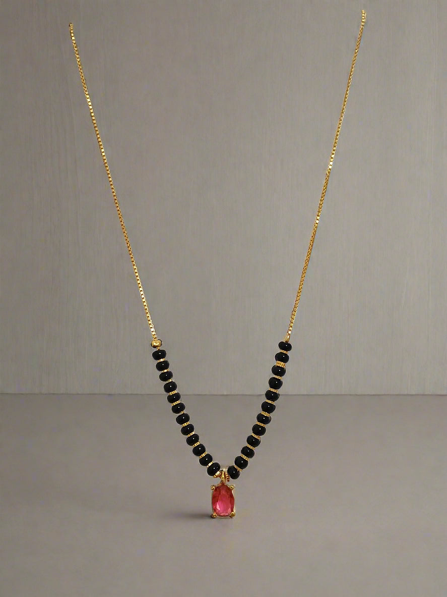Trendy Mangalsutra Chain with Pink Stone Gold Plated