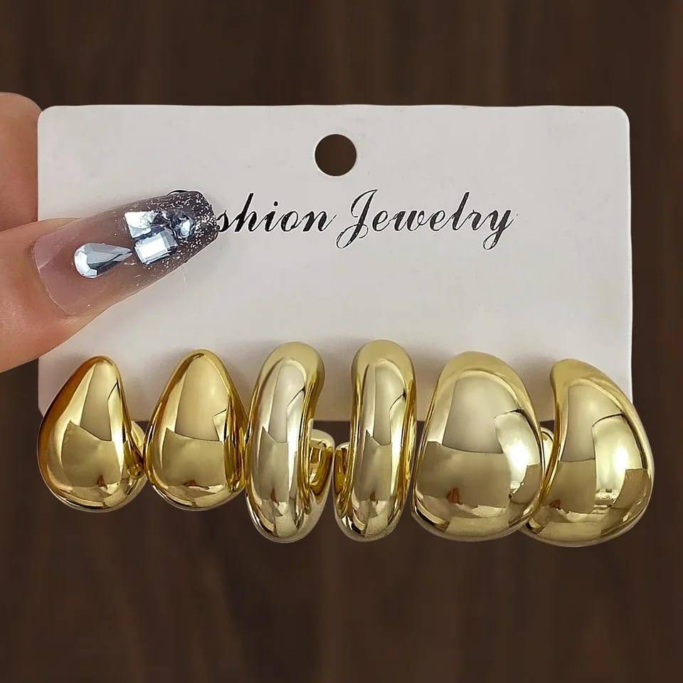Pack of 9 Pair Golden lightweight CBC plated Hoops- Fancy Earrings - Urban Era Jewel