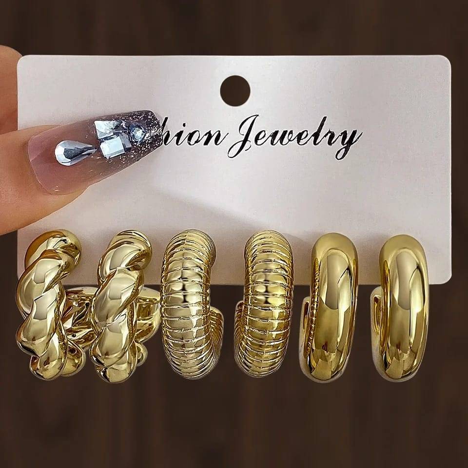Pack of 9 Pair Golden lightweight CBC plated Hoops- Fancy Earrings - Urban Era Jewel