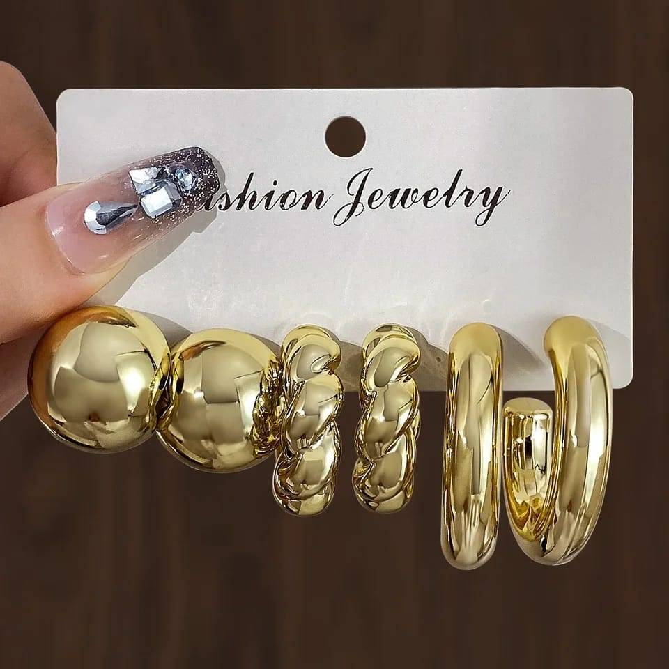 Pack of 9 Pair Golden lightweight CBC plated Hoops- Fancy Earrings - Urban Era Jewel