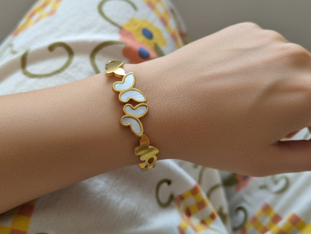 White Acrylic Butterfly Design 18K Gold Plated Bracelet