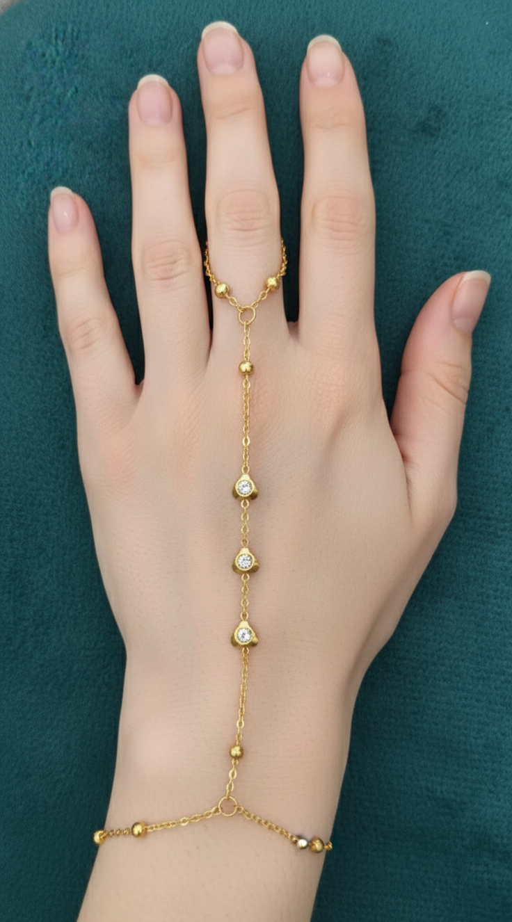 Zircon Stone Studded Stylish Hand Chain Bracelet 18K Gold Plated