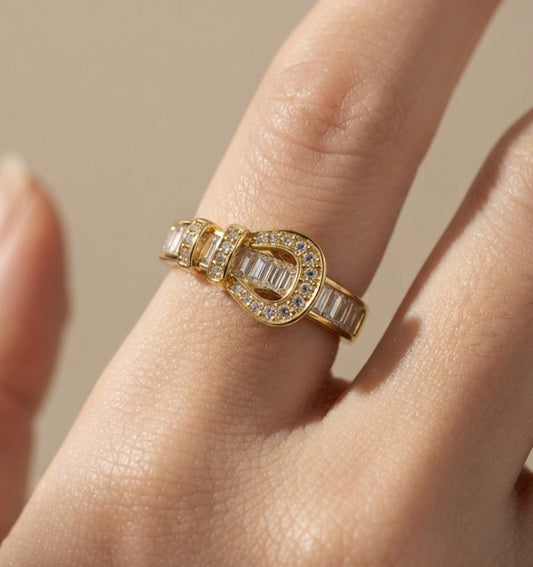 Anti Tarnish Dazzling Buckle Style Ring 18K Gold Plated
