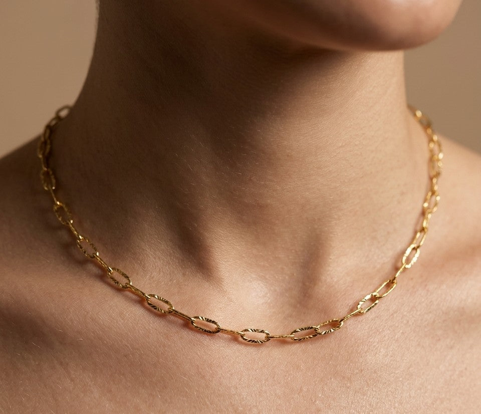 Antitarnish Shining Paperclip Chain Necklace 18K Gold Plated